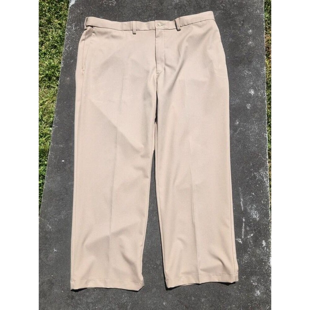 Haggar Cool 18 Pro Classic Fit Dress Pants Men's 42x29 Khaki Tan 100% Polyester - Picture 3 of 5
